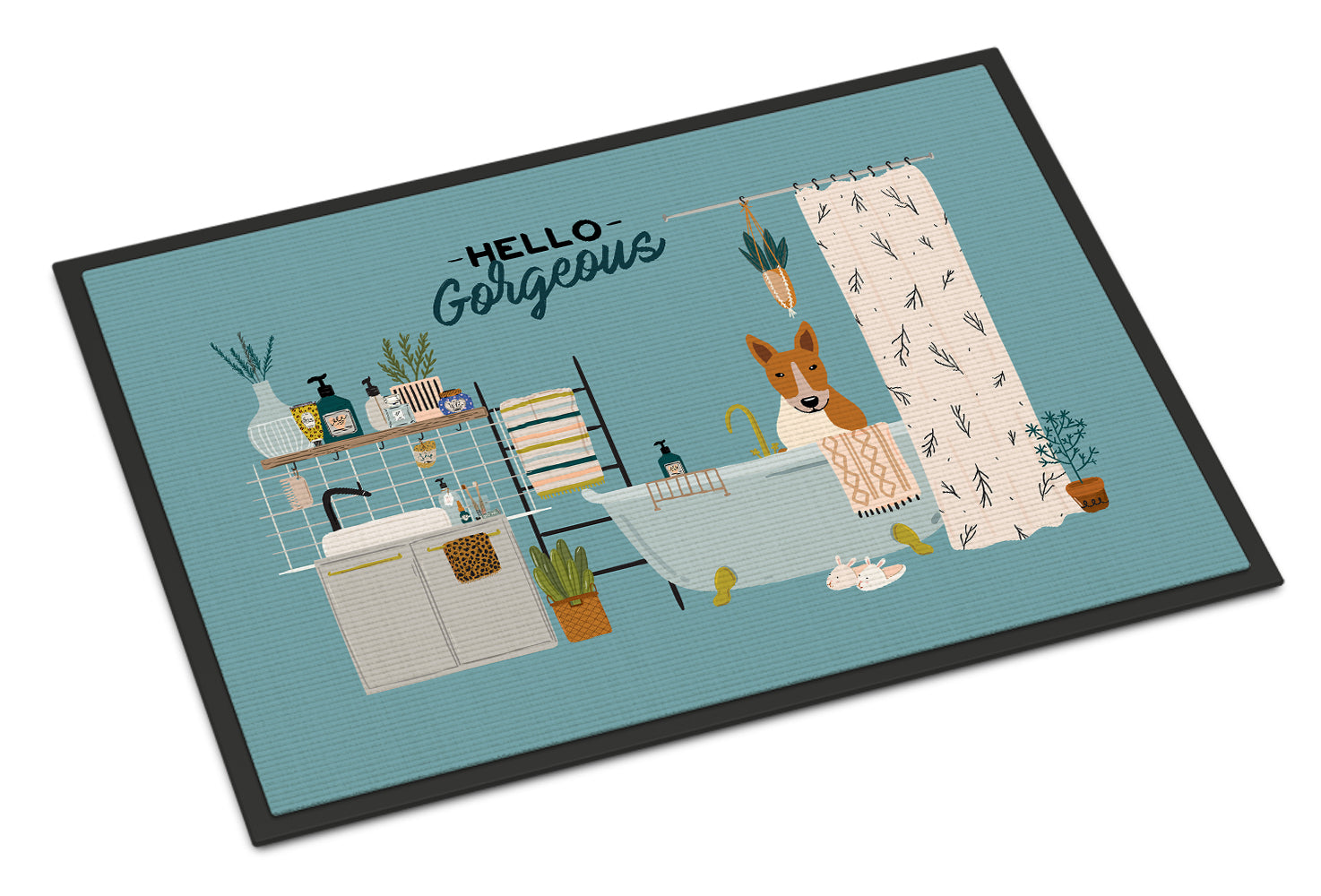 Caroline's Treasures Red White Bull Terrier in Bathtub Doormat - 24x36 Decorative Floor Mat – Indoor/Outdoor Rug with Artistic Flair CK7557JMAT