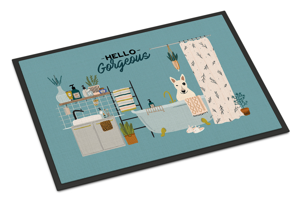 Caroline's Treasures White Bull Terrier in Bathtub Doormat - 24x36 Decorative Floor Mat – Indoor/Outdoor Rug with Artistic Flair CK7560JMAT