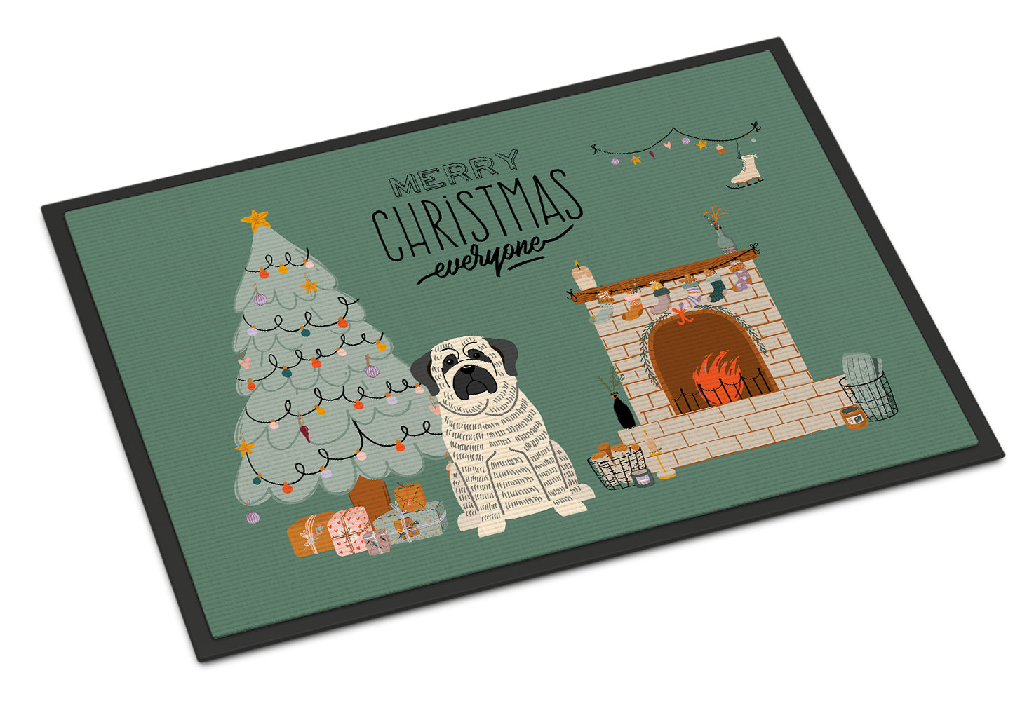 Caroline's Treasures White Mastiff Brindle Christmas Everyone Doormat - 24x36 Decorative Floor Mat – Indoor/Outdoor Rug with Artistic Flair CK7579JMAT