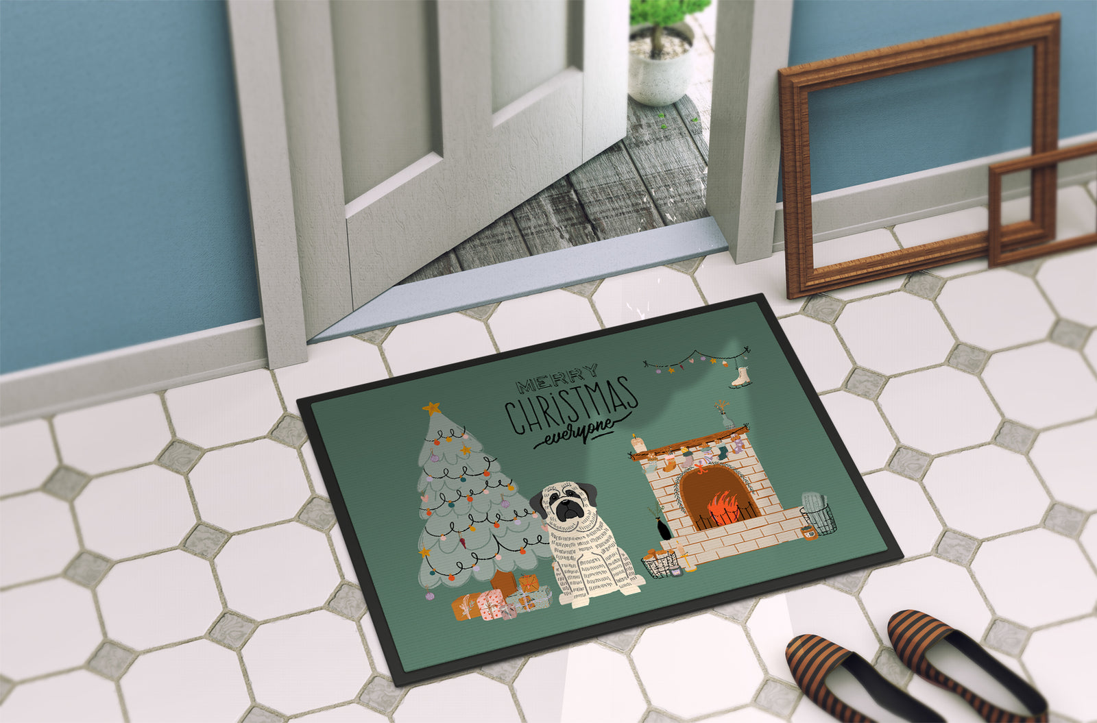 Caroline's Treasures White Mastiff Brindle Christmas Everyone Doormat - 24x36 Decorative Floor Mat – Indoor/Outdoor Rug with Artistic Flair CK7579JMAT