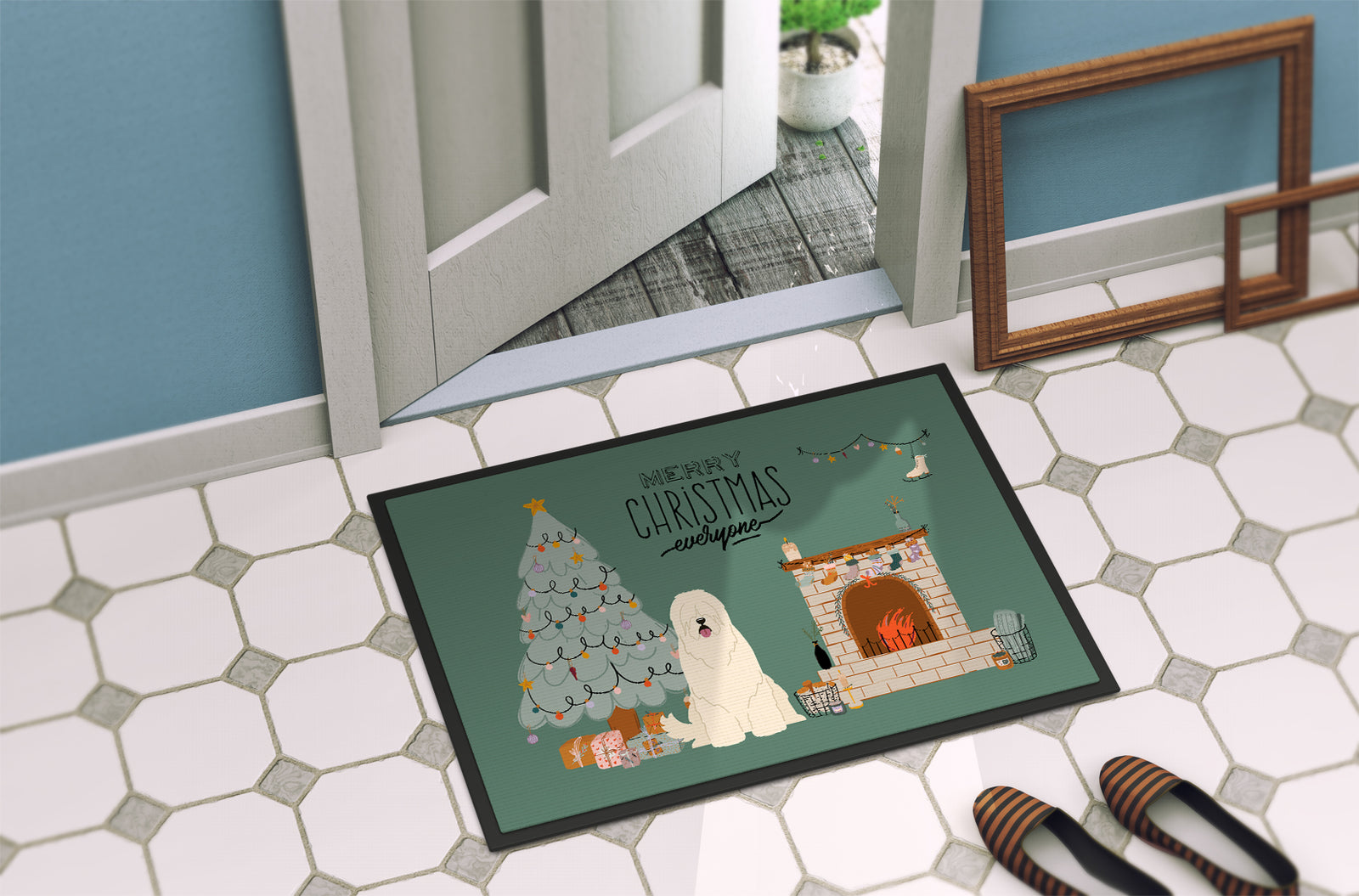 Caroline's Treasures South Russian Sheepdog Christmas Everyone Doormat - 24x36 Decorative Floor Mat – Indoor/Outdoor Rug with Artistic Flair CK7587JMAT
