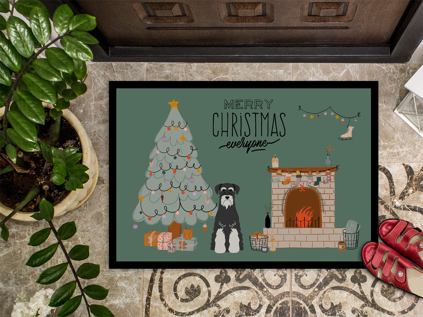 Caroline's Treasures Salt and Pepper Standard Schnauzer Christmas Everyone Doormat - 24x36 Decorative Floor Mat – Indoor/Outdoor Rug with Artistic Flair CK7596JMAT