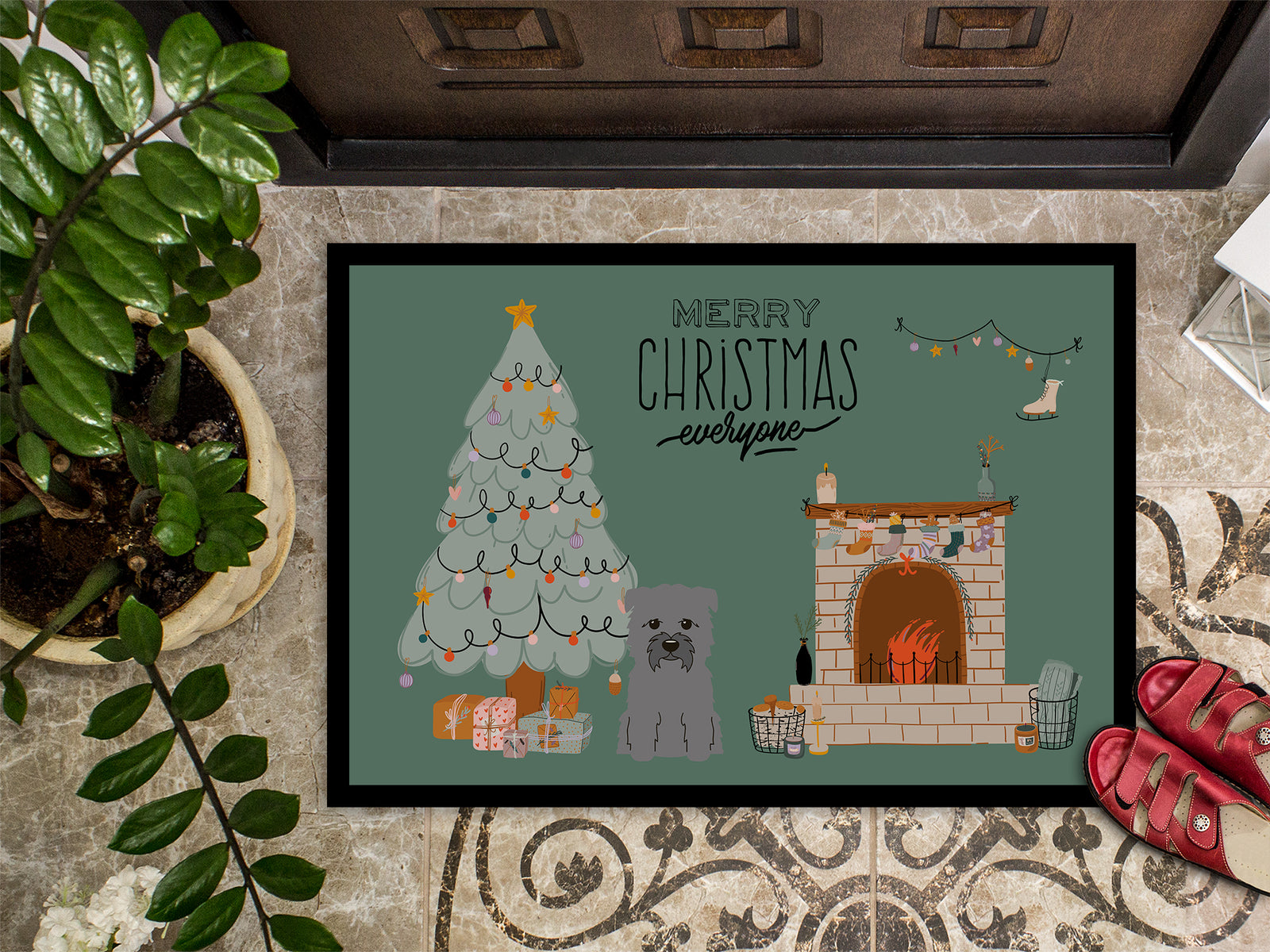 Caroline's Treasures Grey Glen of Imaal Christmas Everyone Doormat - 24x36 Decorative Floor Mat – Indoor/Outdoor Rug with Artistic Flair CK7622JMAT