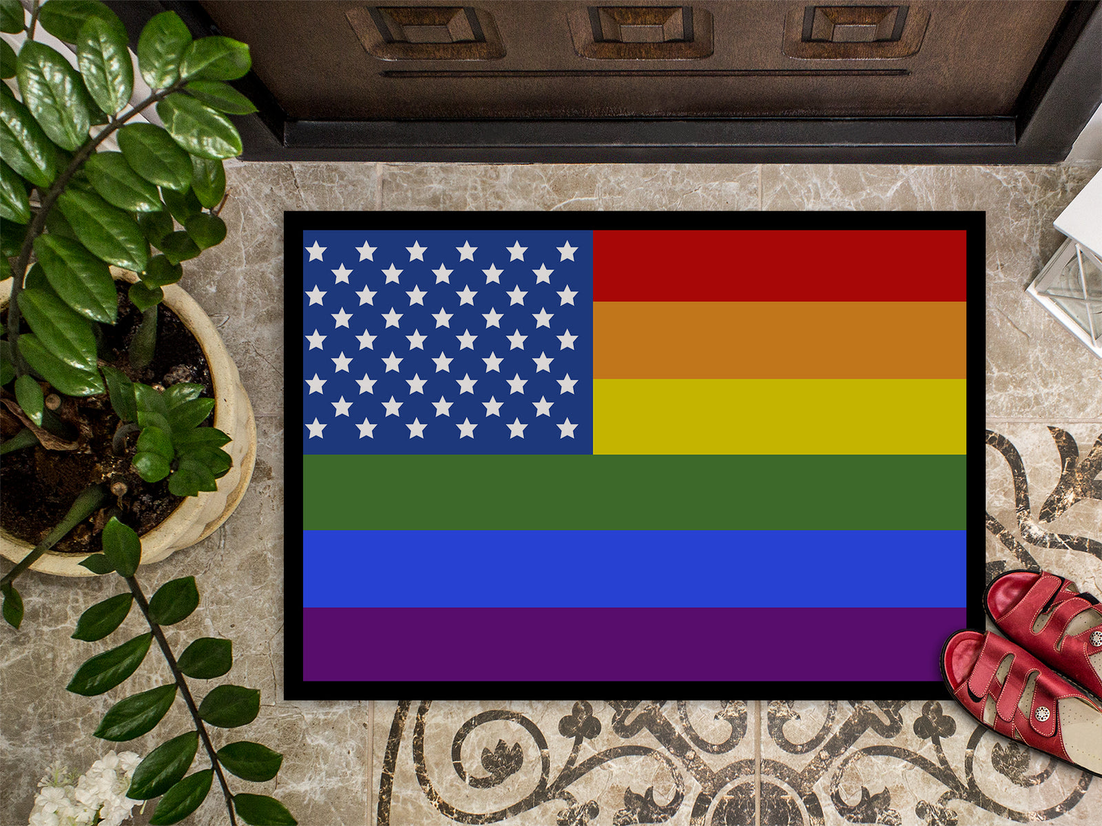Caroline's Treasures USA Gay Pride Doormat - 24x36 Decorative Floor Mat – Indoor/Outdoor Rug with Artistic Flair
