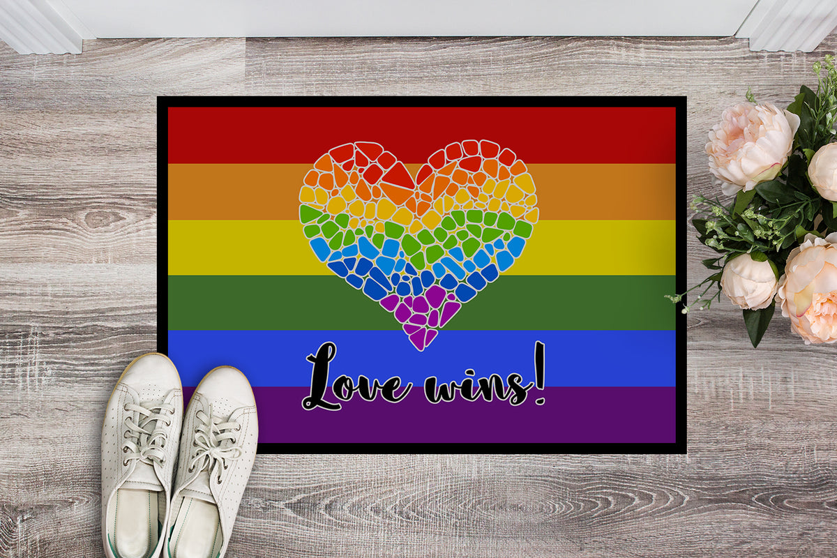 Caroline's Treasures Gay Pride Love Wins Mosaic Heart Doormat - 24x36 Decorative Floor Mat – Indoor/Outdoor Rug with Artistic Flair
