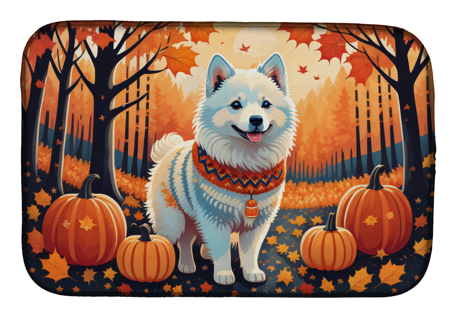 Caroline's Treasures American Eskimo Fall Dish Drying Mat