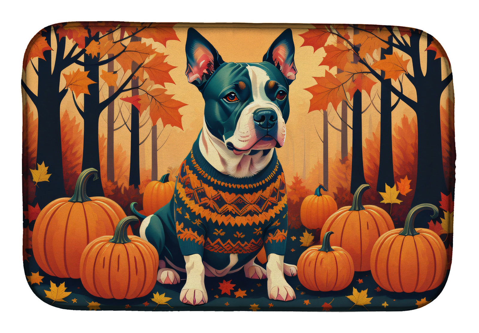 Caroline's Treasures Pit Bull Terrier Fall Dish Drying Mat