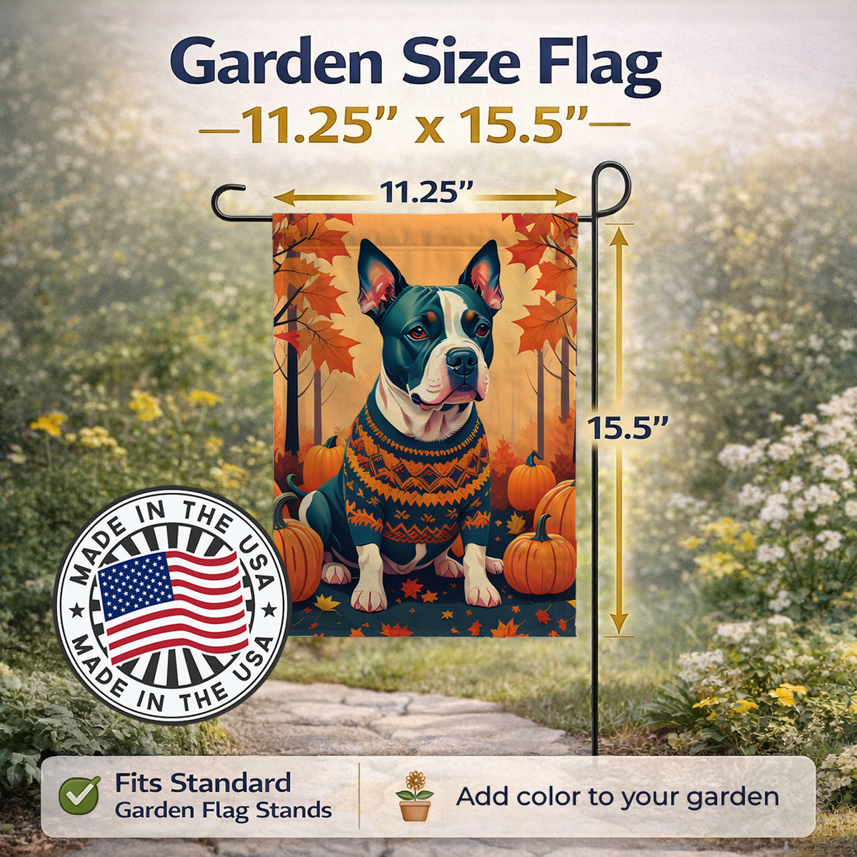 Caroline's Treasures Pit Bull Terrier Fall Garden Flag Mailbox Decorative Yard Banner Outside Patio Artwork for Flower Beds, Garden Size, Multicolor