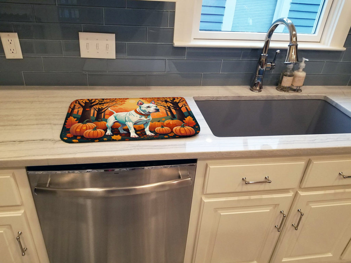 Caroline's Treasures White Pit Bull Terrier Fall Dish Drying Mat