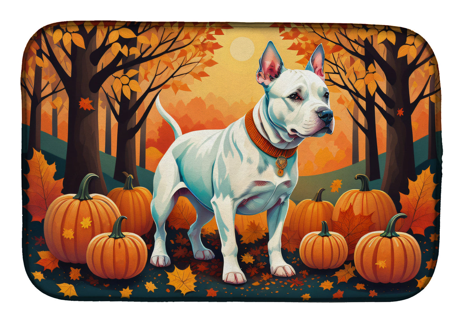 Caroline's Treasures White Pit Bull Terrier Fall Dish Drying Mat
