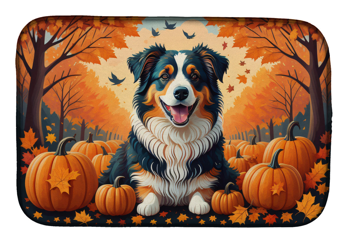 Caroline's Treasures Australian Shepherd Terrier Fall Dish Drying Mat