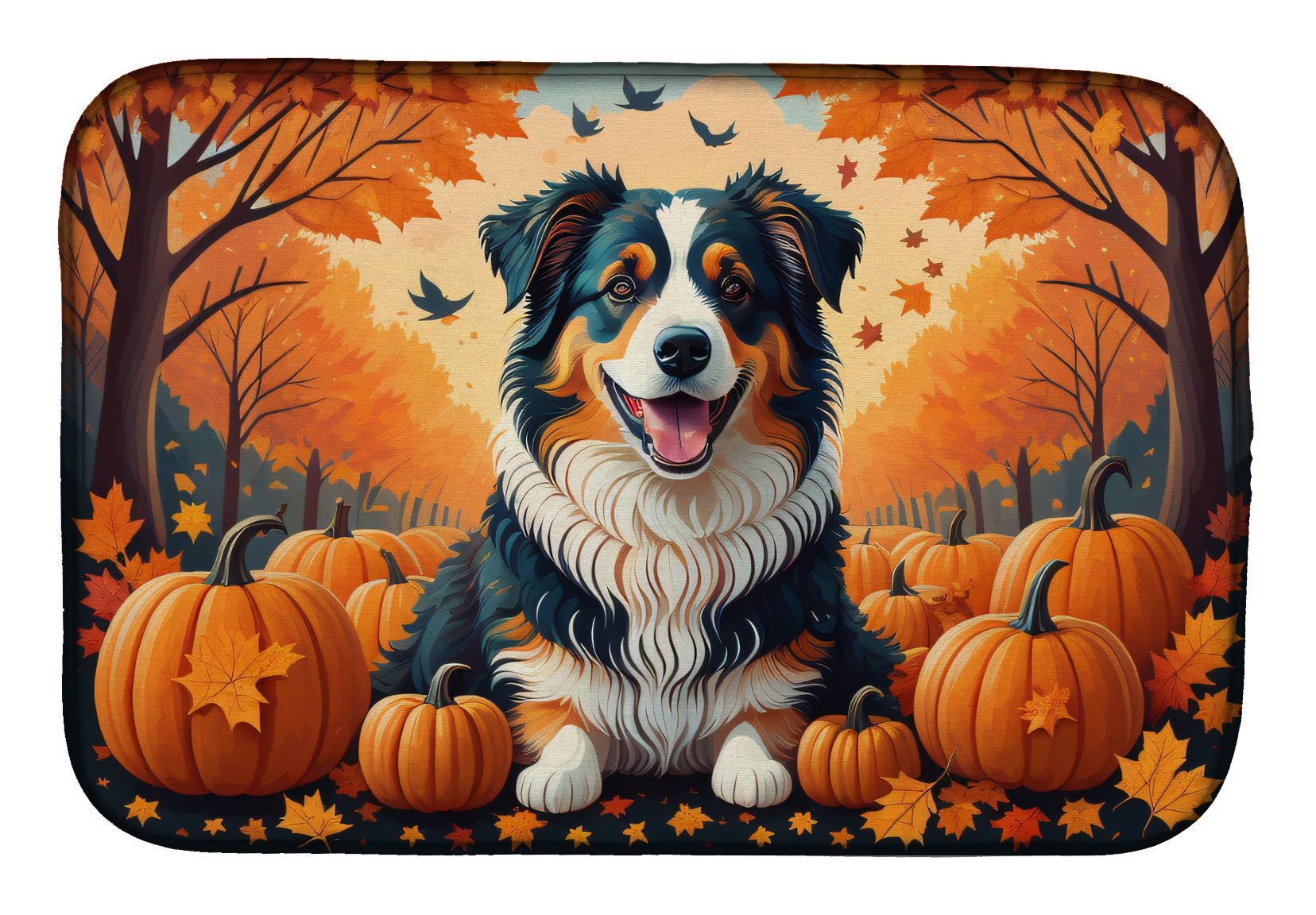 Caroline's Treasures Australian Shepherd Terrier Fall Dish Drying Mat