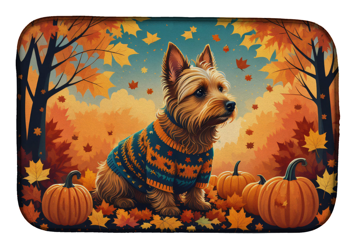 Caroline's Treasures Australian Terrier Terrier Fall Dish Drying Mat
