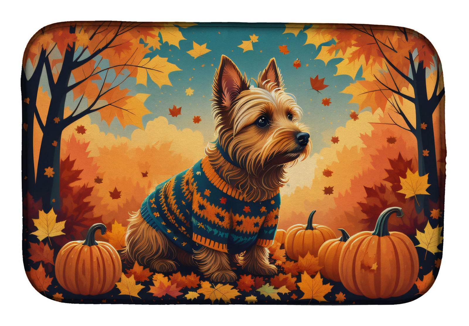 Caroline's Treasures Australian Terrier Terrier Fall Dish Drying Mat