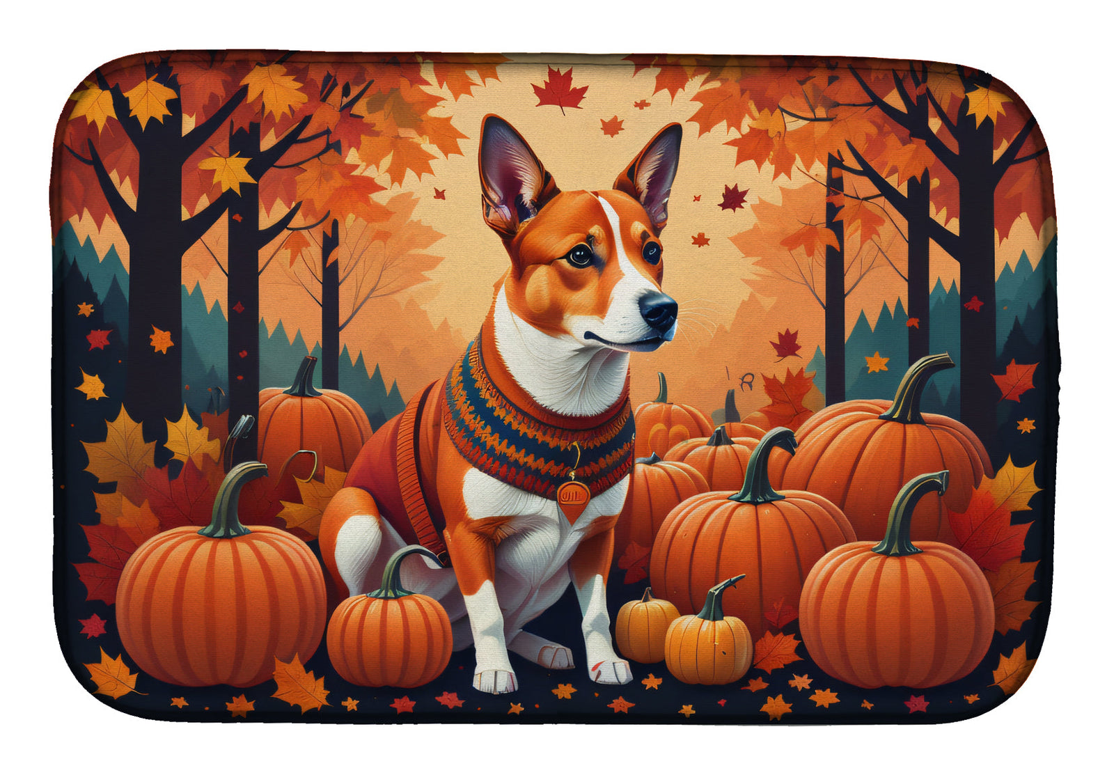 Caroline's Treasures Red Basenji Fall Dish Drying Mat