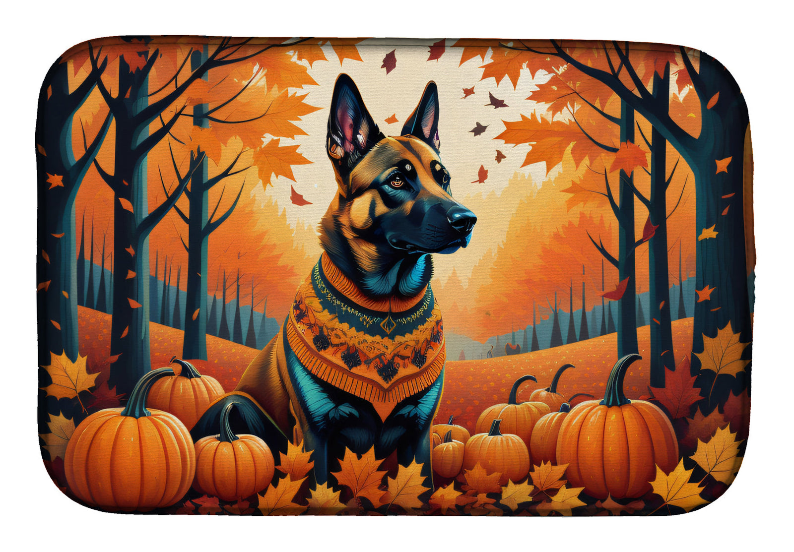 Caroline's Treasures Belgian Malinois Fall Dish Drying Mat