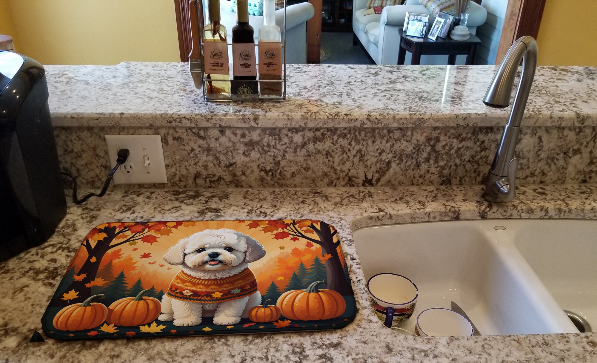 Caroline's Treasures Bichon Frise Fall Dish Drying Mat