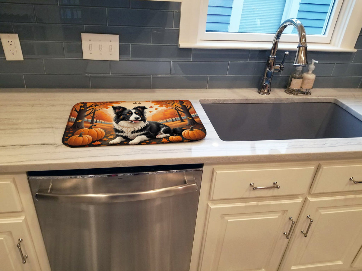 Caroline's Treasures Border Collie Fall Dish Drying Mat