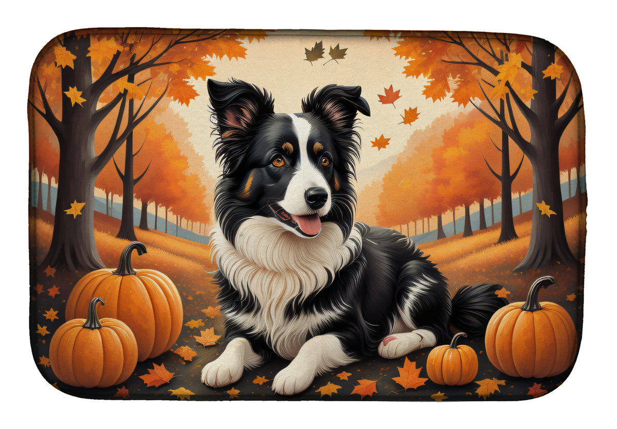 Caroline's Treasures Border Collie Fall Dish Drying Mat