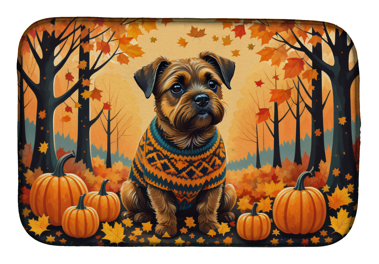 Caroline's Treasures Border Terrier Fall Dish Drying Mat