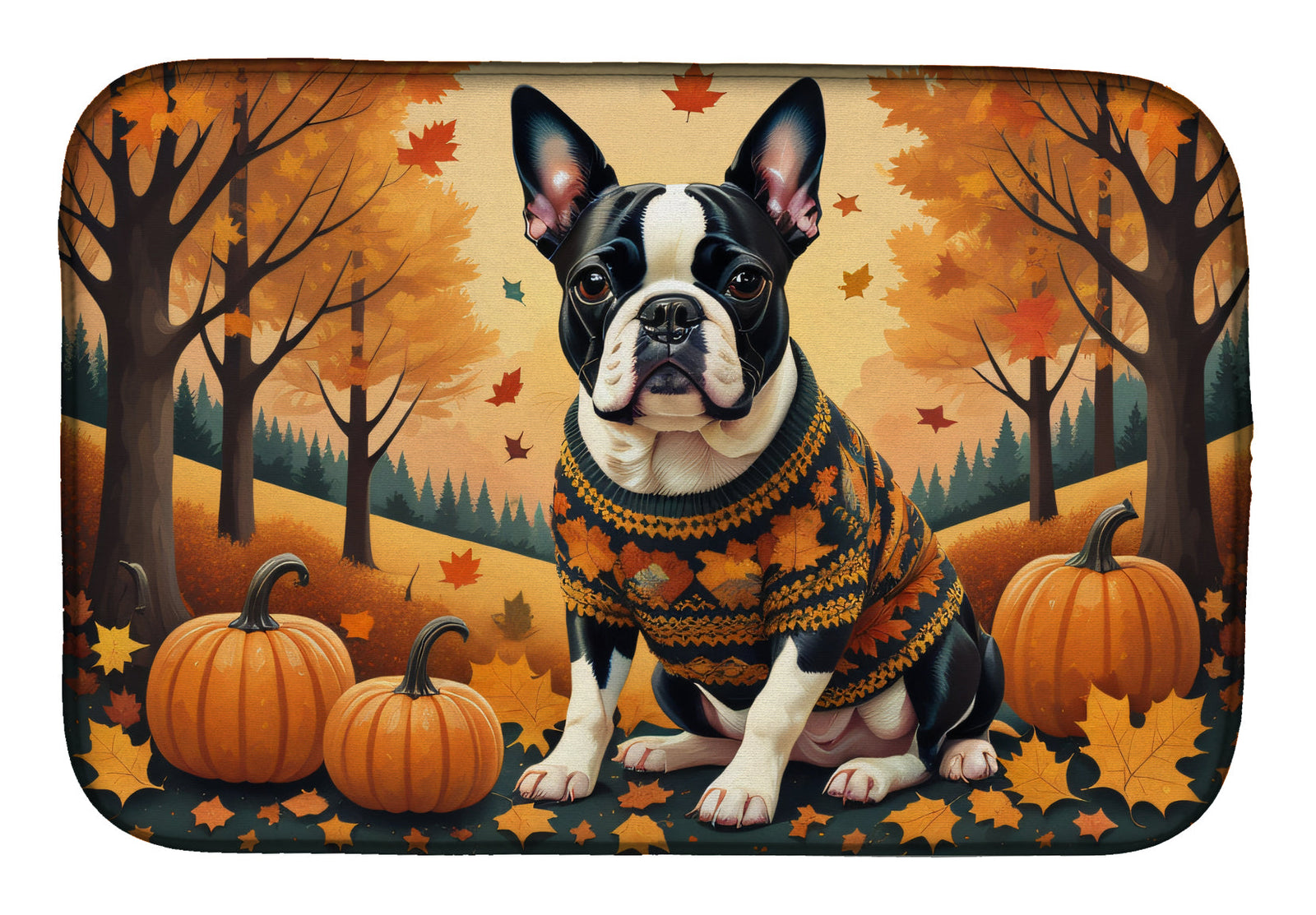 Caroline's Treasures Boston Terrier Fall Dish Drying Mat