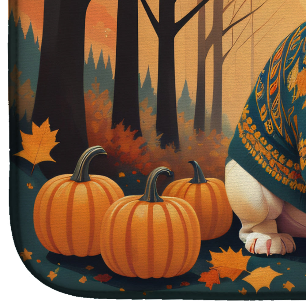 Caroline's Treasures White English Bulldog Fall Dish Drying Mat