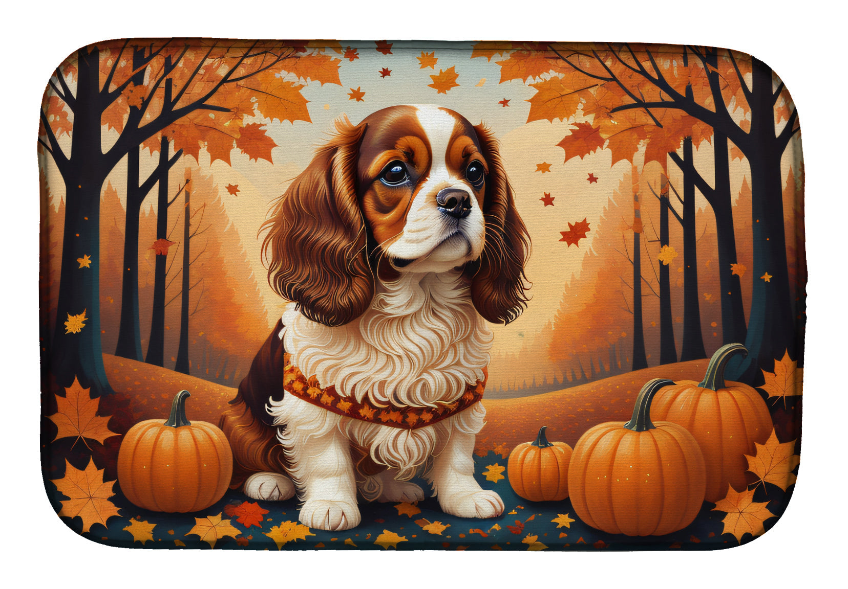 Caroline's Treasures Cavalier Spaniel Fall Dish Drying Mat