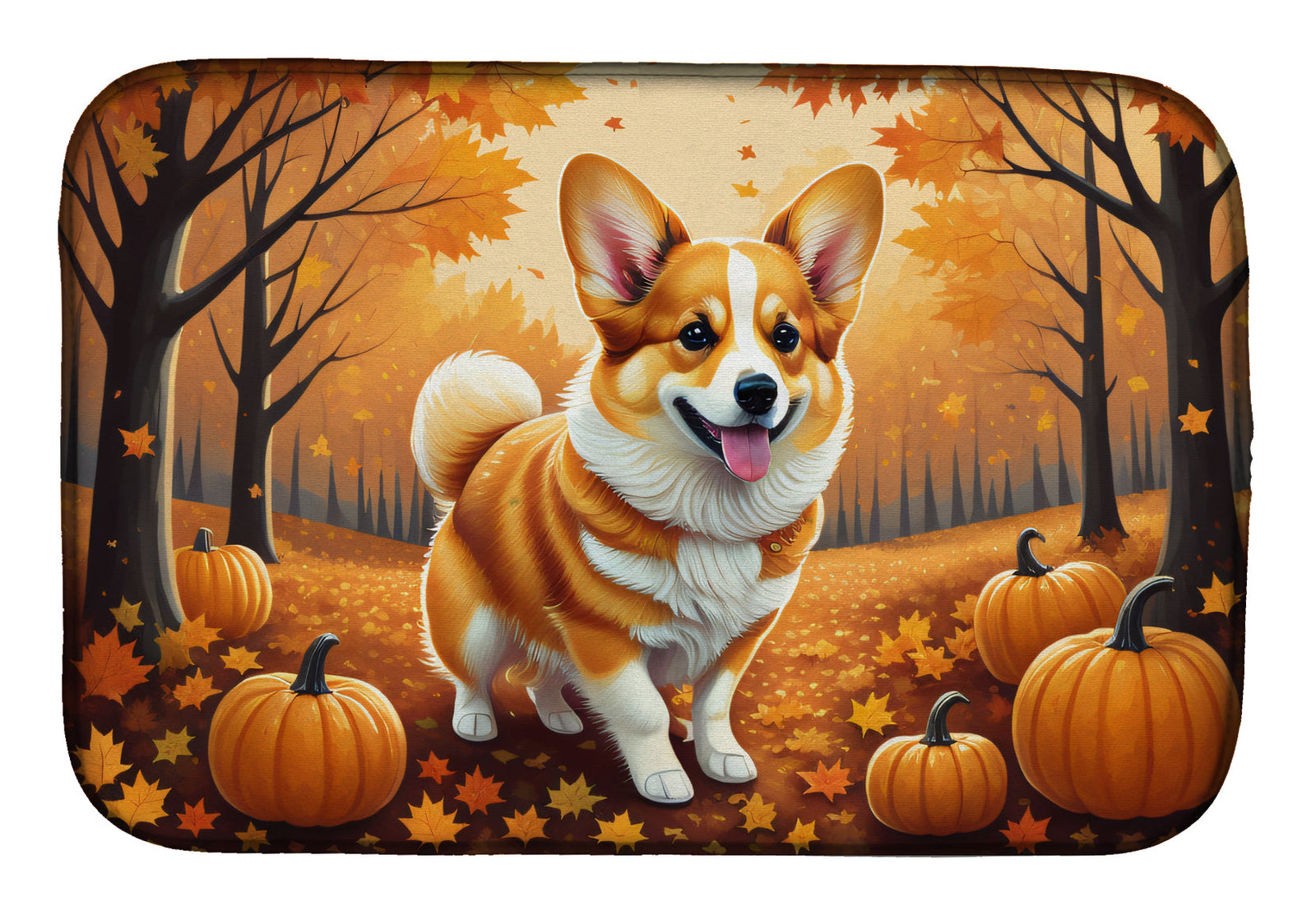 Caroline's Treasures Corgi Fall Dish Drying Mat