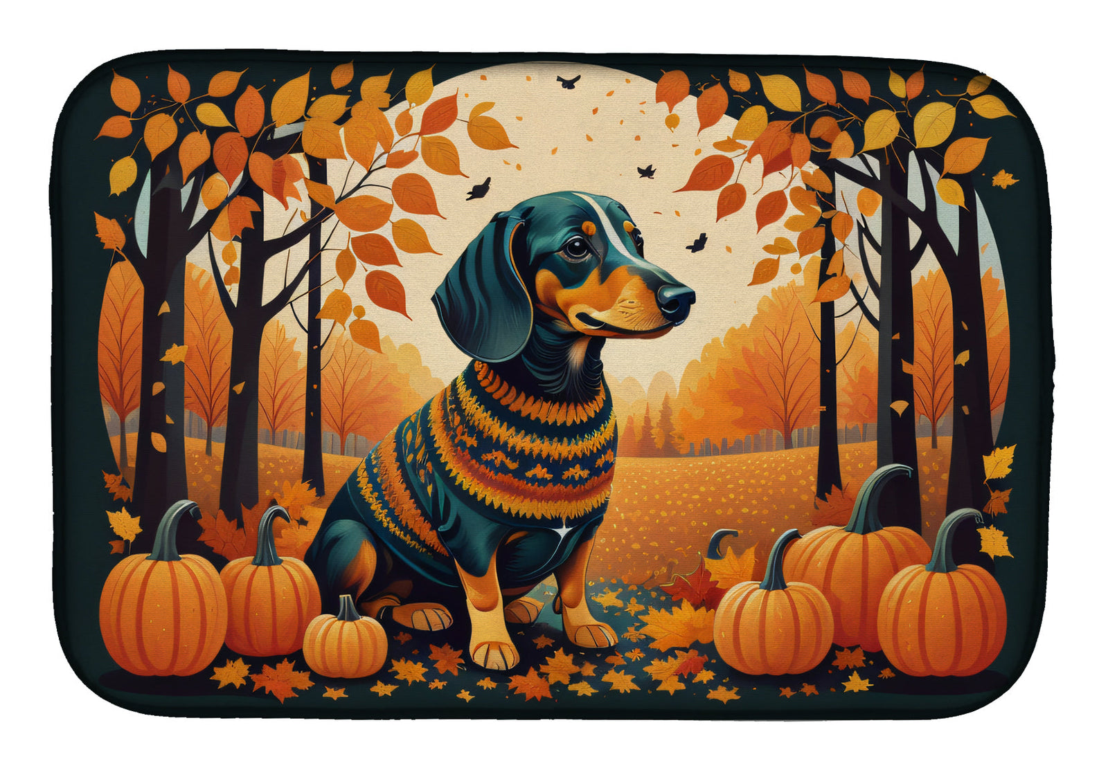 Caroline's Treasures Dachshund Fall Dish Drying Mat