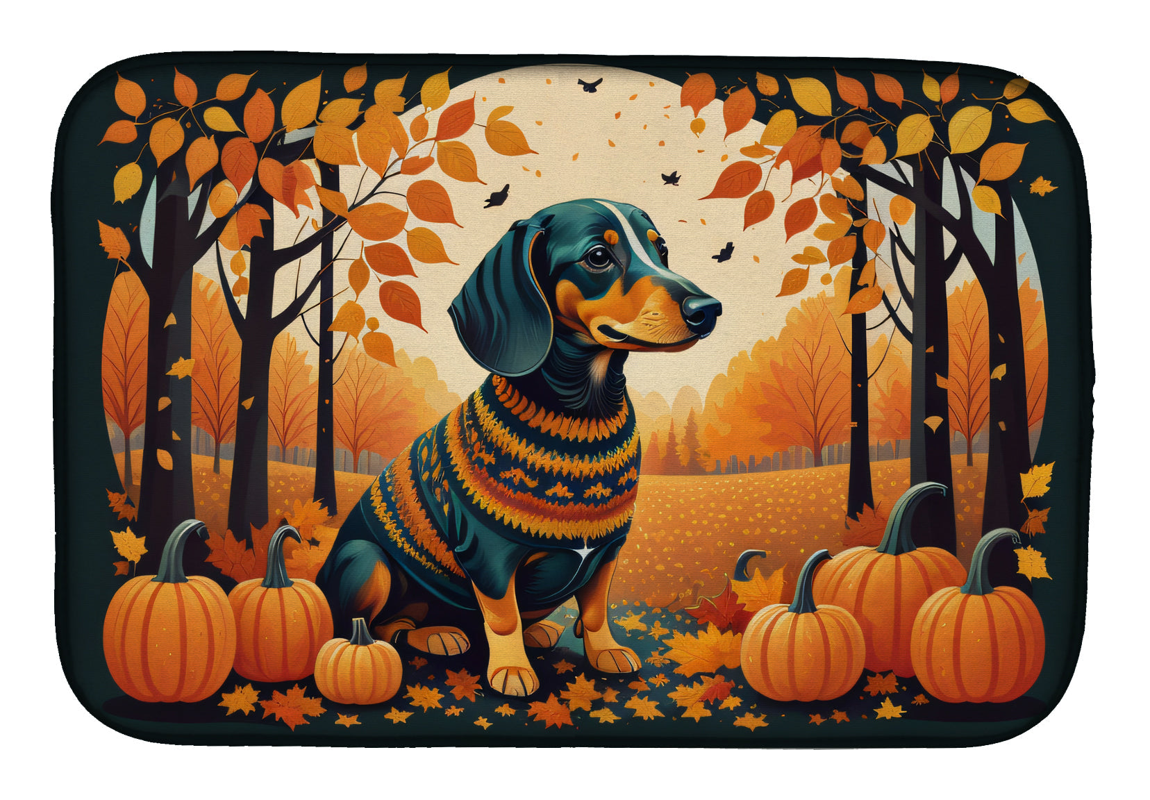 Caroline's Treasures Dachshund Fall Dish Drying Mat
