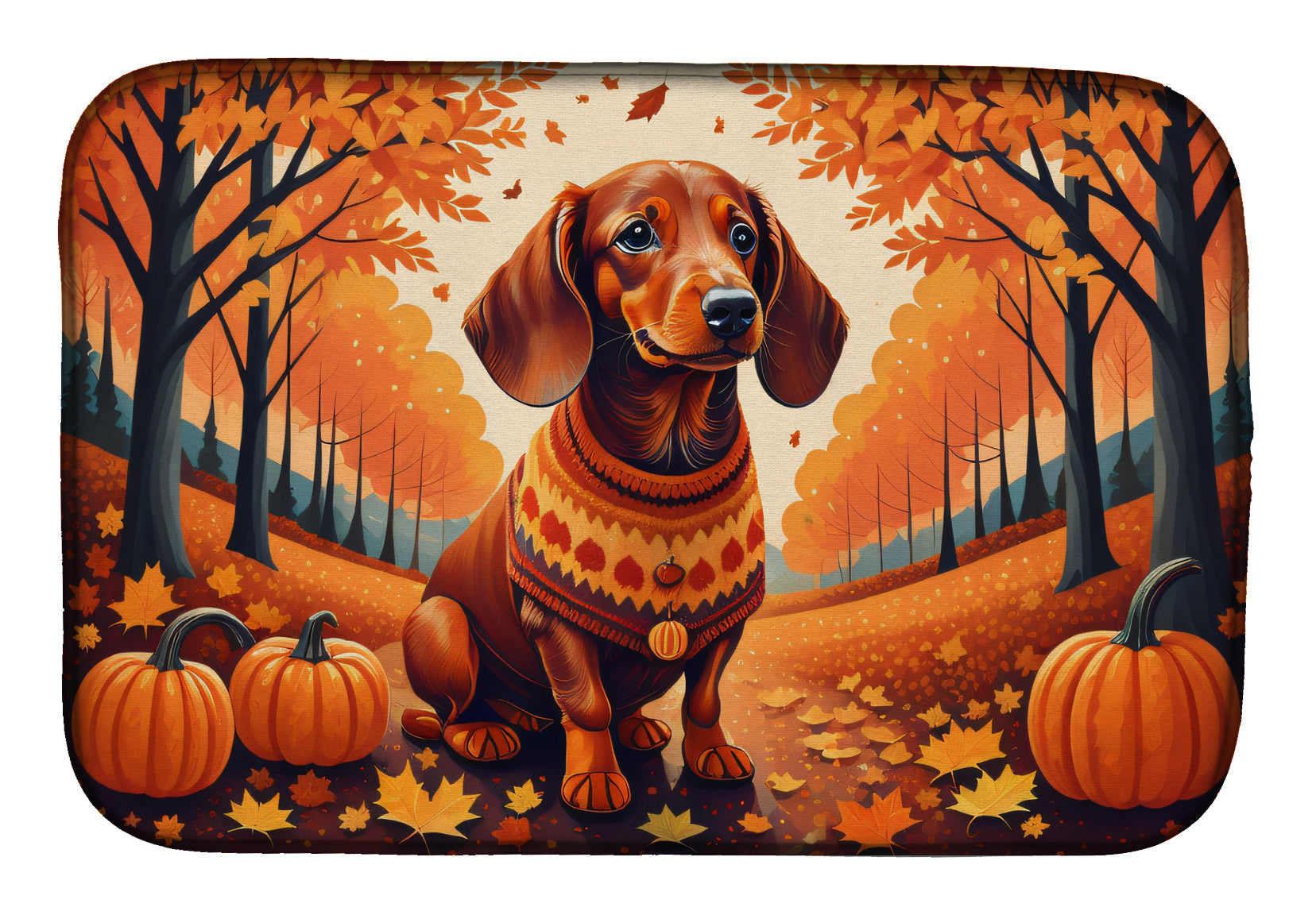 Caroline's Treasures Dachshund Fall Dish Drying Mat
