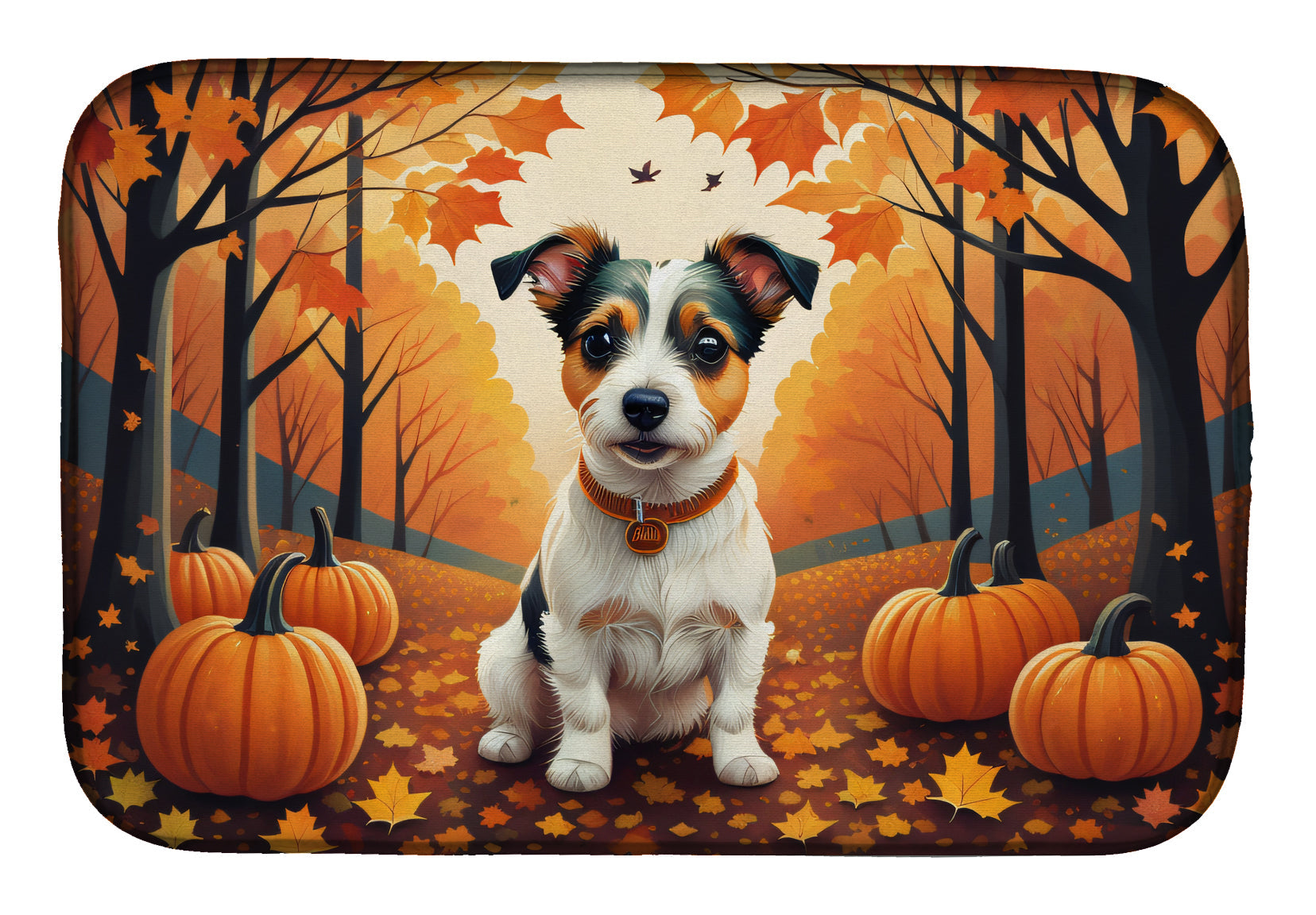 Caroline's Treasures Jack Russell Terrier Fall Dish Drying Mat