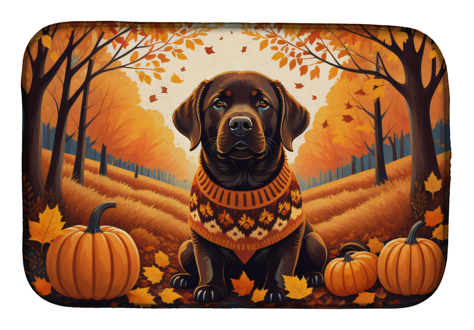 Caroline's Treasures Chocolate Labrador Retriever Fall Dish Drying Mat