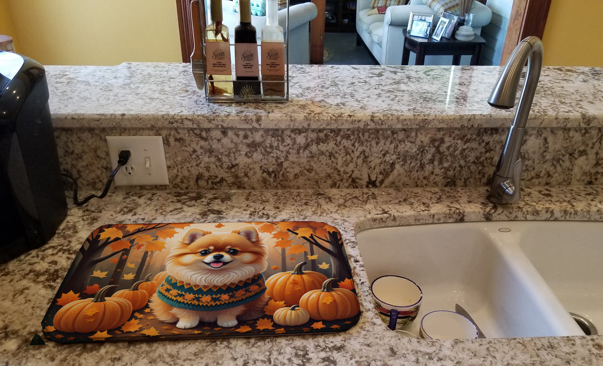 Caroline's Treasures Pomeranian Fall Dish Drying Mat