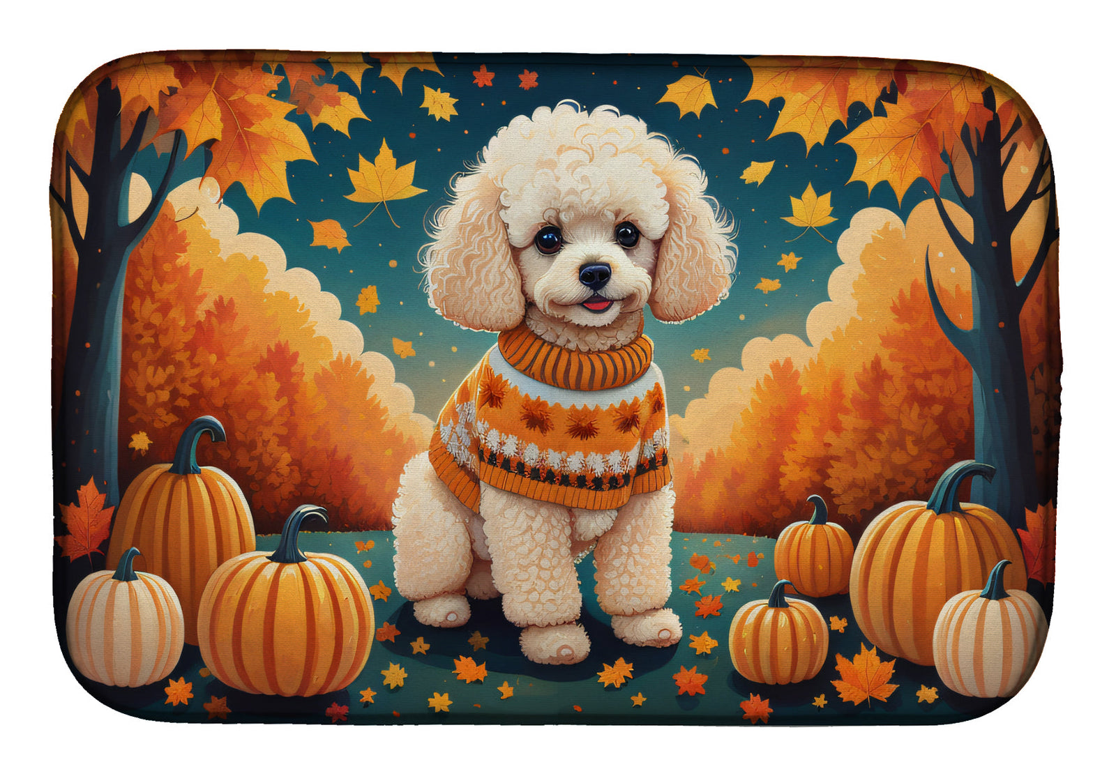 Caroline's Treasures Poodle Fall Dish Drying Mat