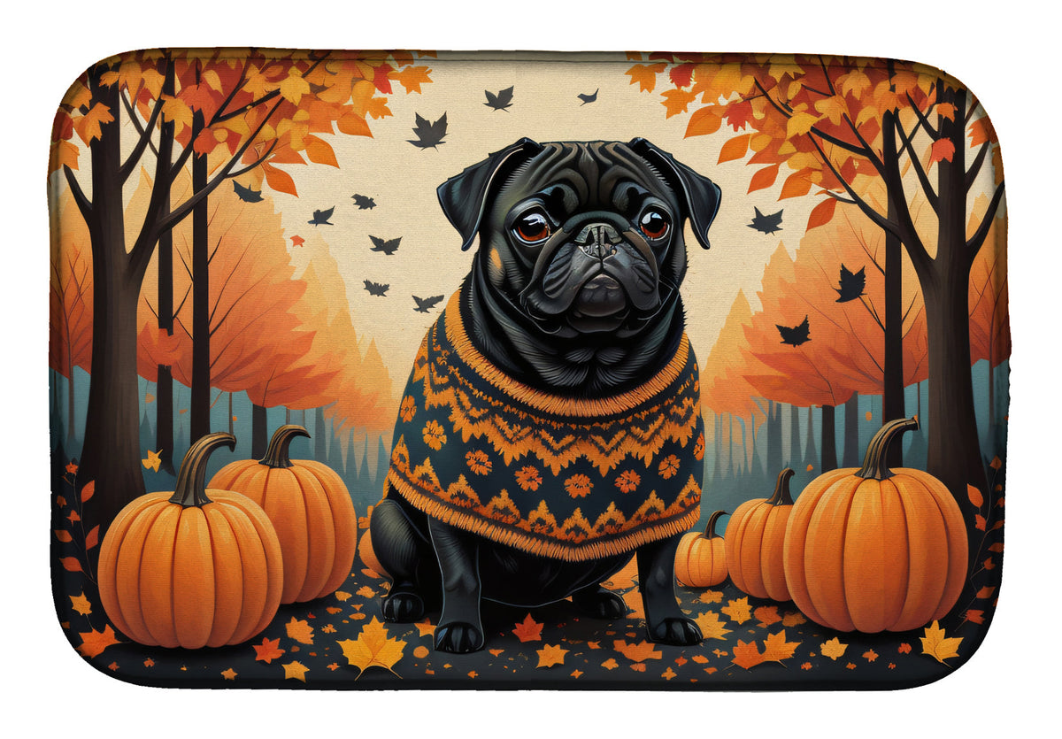 Caroline's Treasures Black Pug Fall Dish Drying Mat