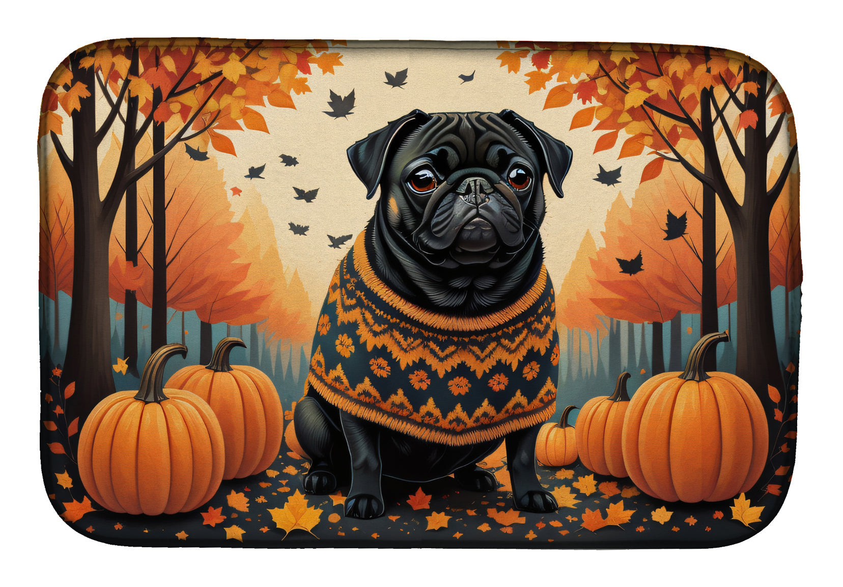 Caroline's Treasures Black Pug Fall Dish Drying Mat