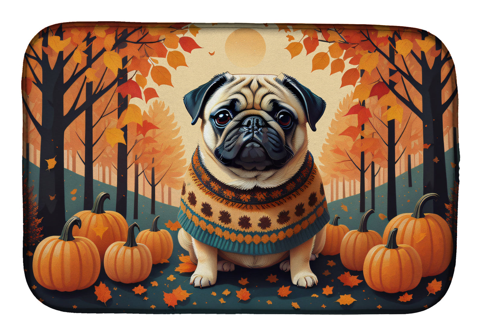 Caroline's Treasures Fawn Pug Fall Dish Drying Mat