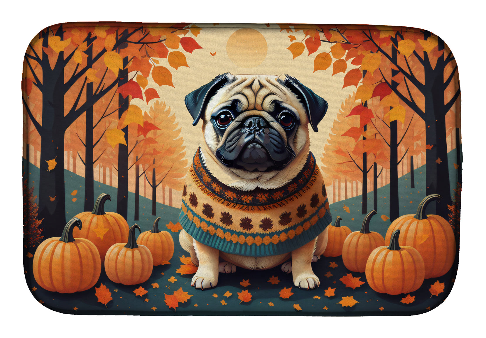Caroline's Treasures Fawn Pug Fall Dish Drying Mat