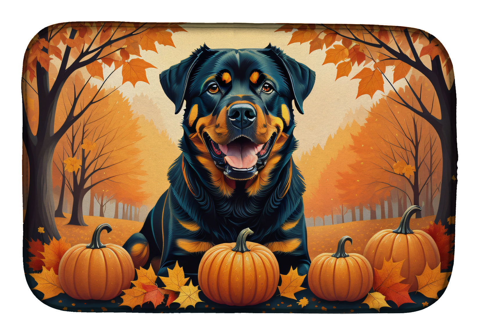 Caroline's Treasures Rottweiler Fall Dish Drying Mat
