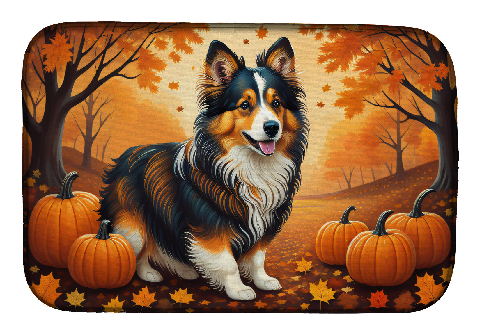 Caroline's Treasures Sheltie Fall Dish Drying Mat