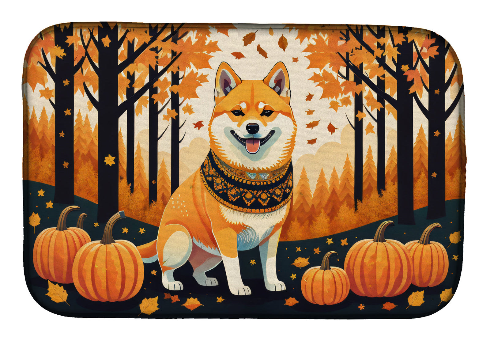 Caroline's Treasures Shiba Inu Fall Dish Drying Mat