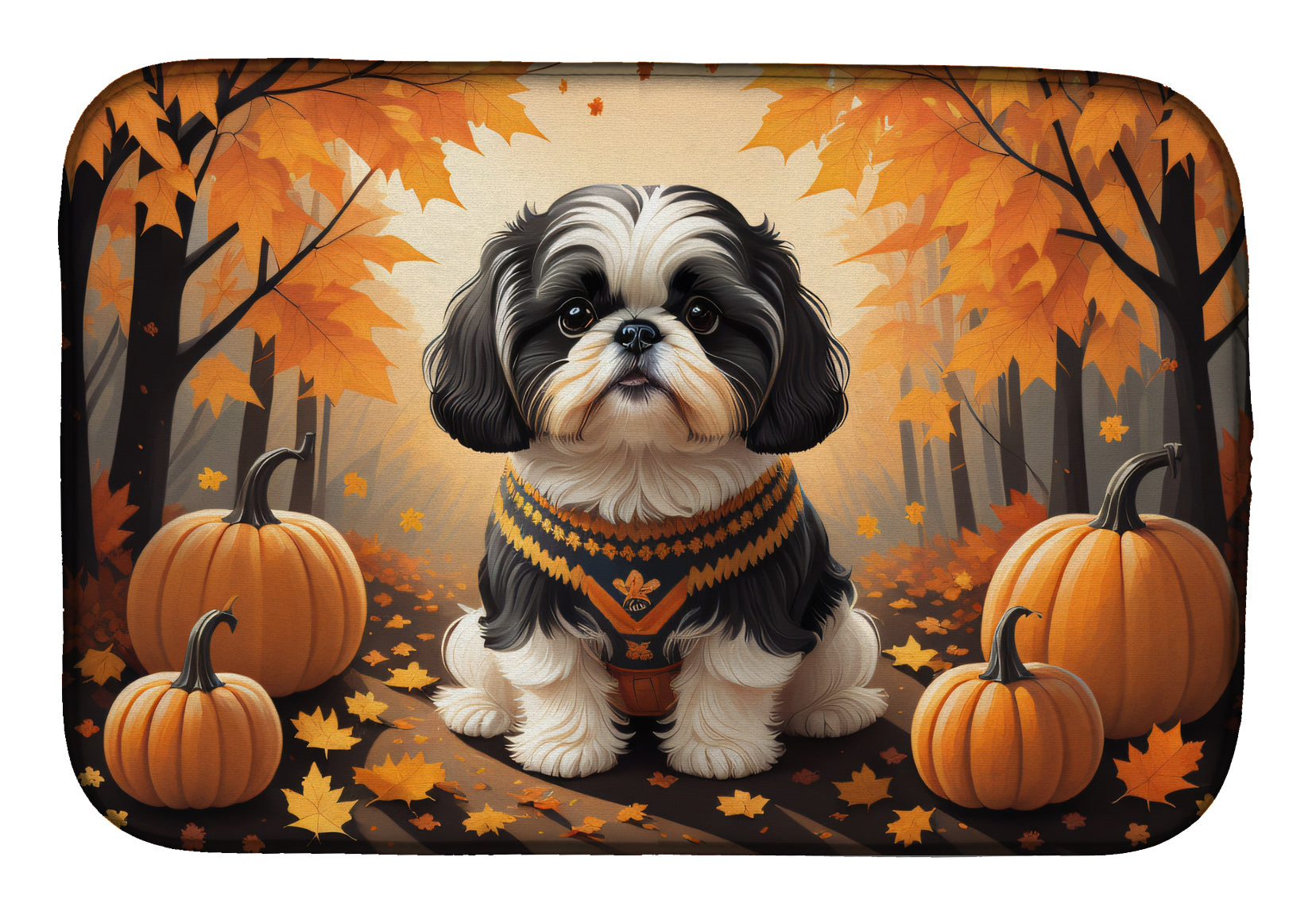 Caroline's Treasures Shih Tzu Fall Dish Drying Mat