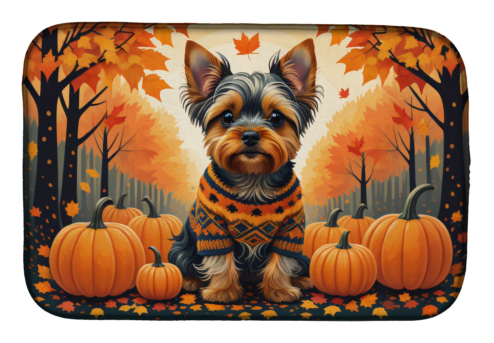 Caroline's Treasures Yorkshire Terrier Fall Dish Drying Mat