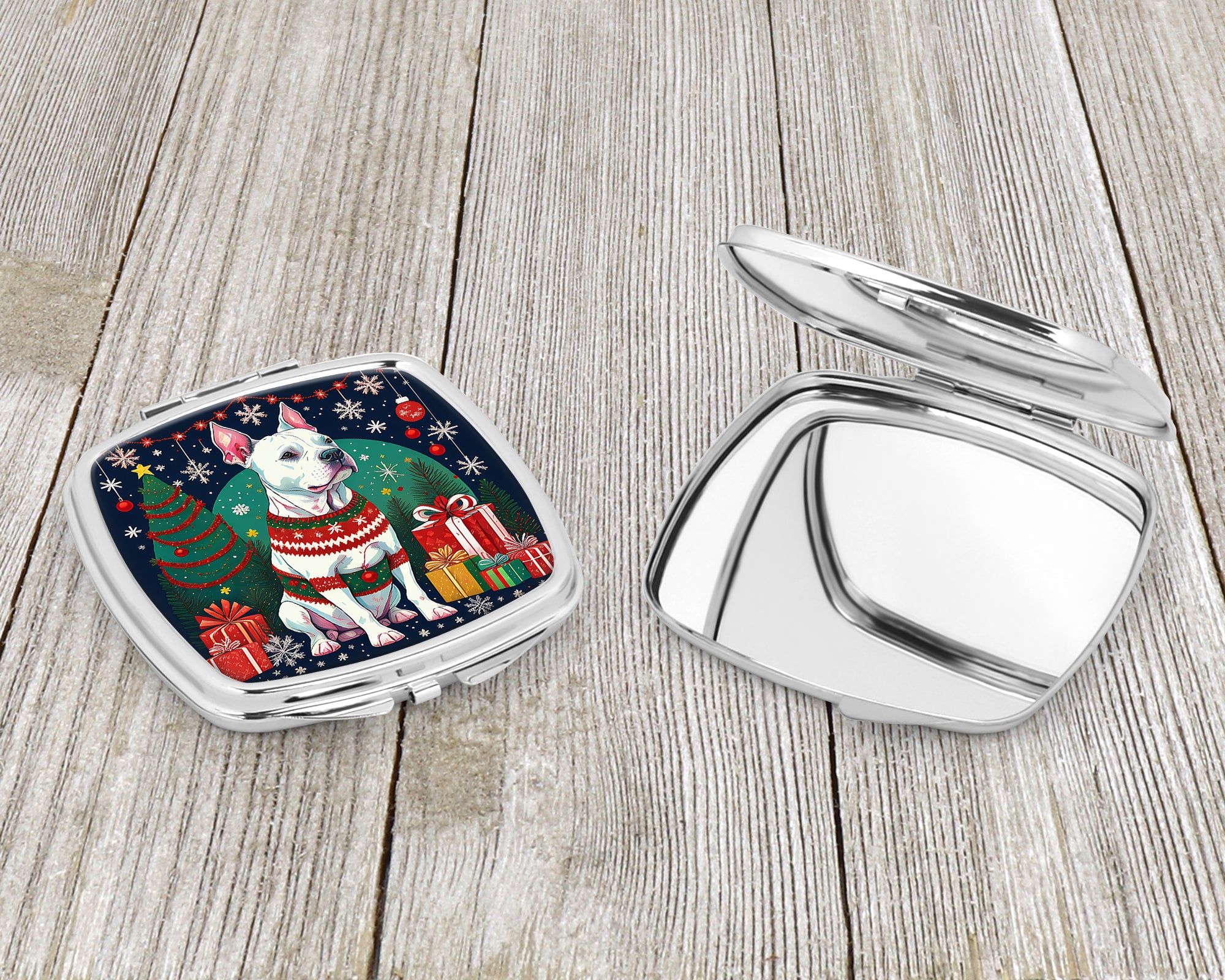 White Pit Bull Terrier Christmas Compact Mirror