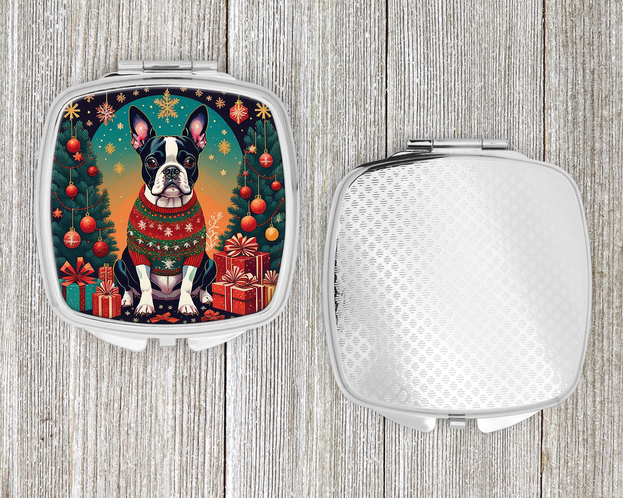 Boston Terrier Christmas Compact Mirror