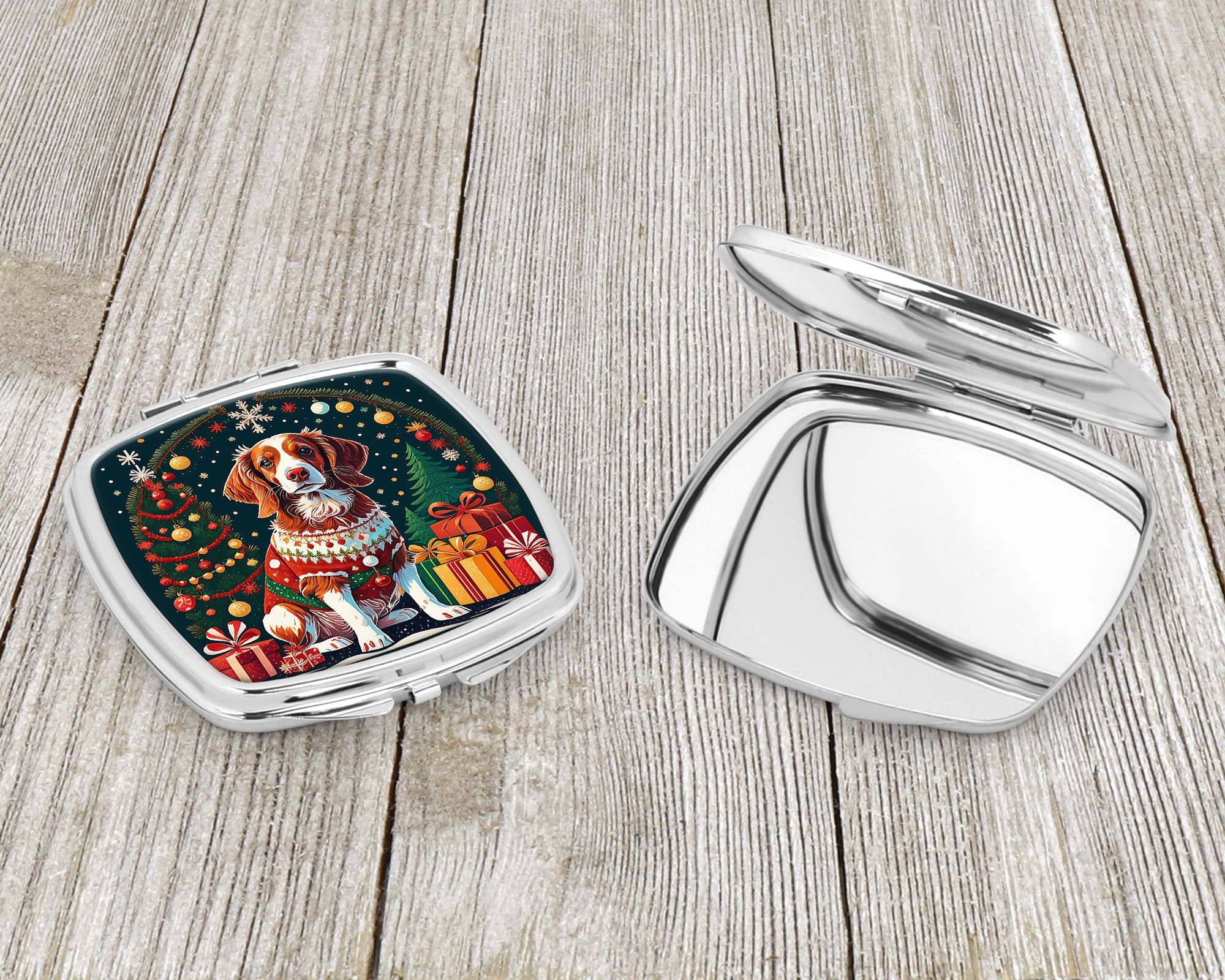 Brittany Spaniel Christmas Compact Mirror