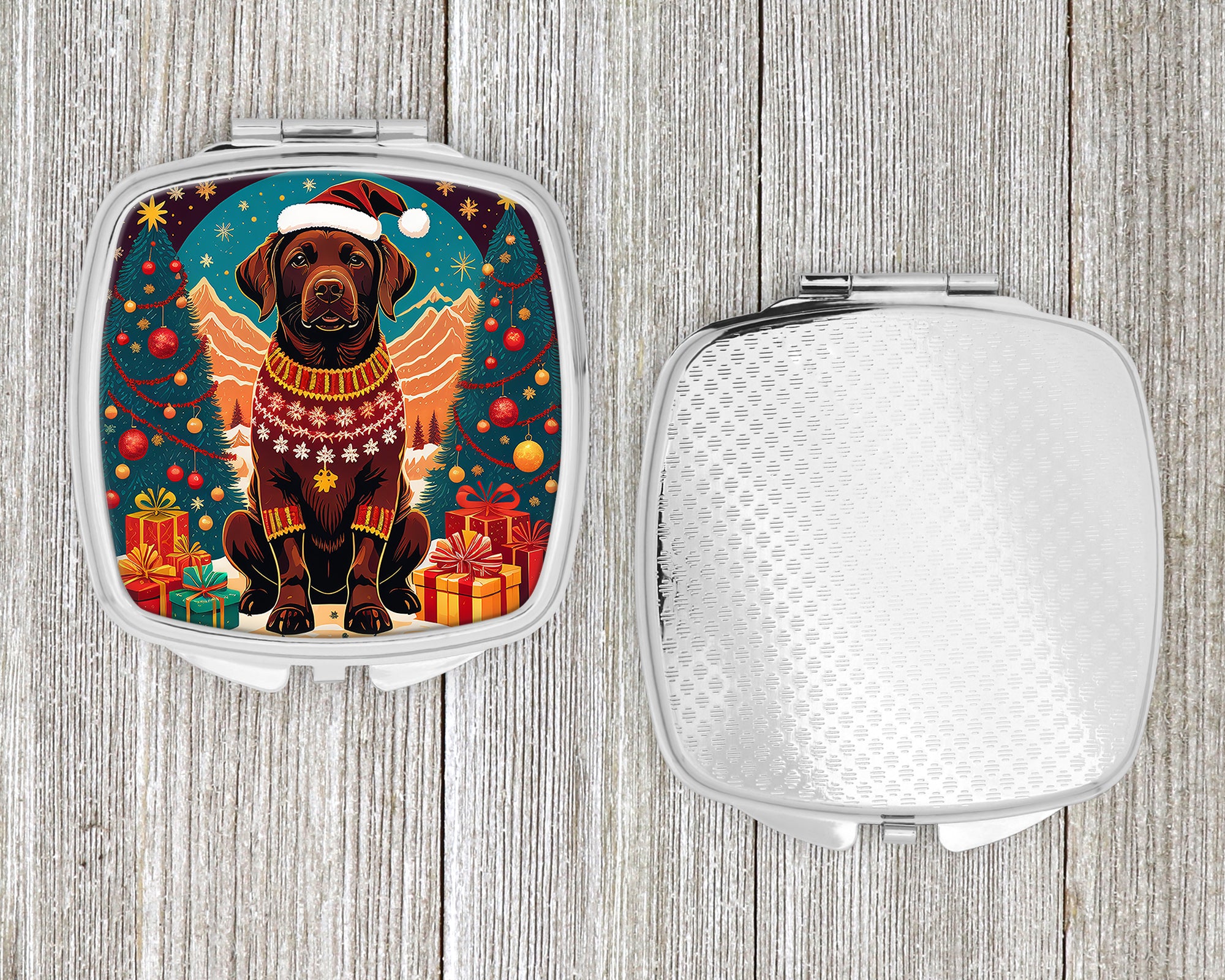 Chocolate Labrador Retriever Christmas Compact Mirror