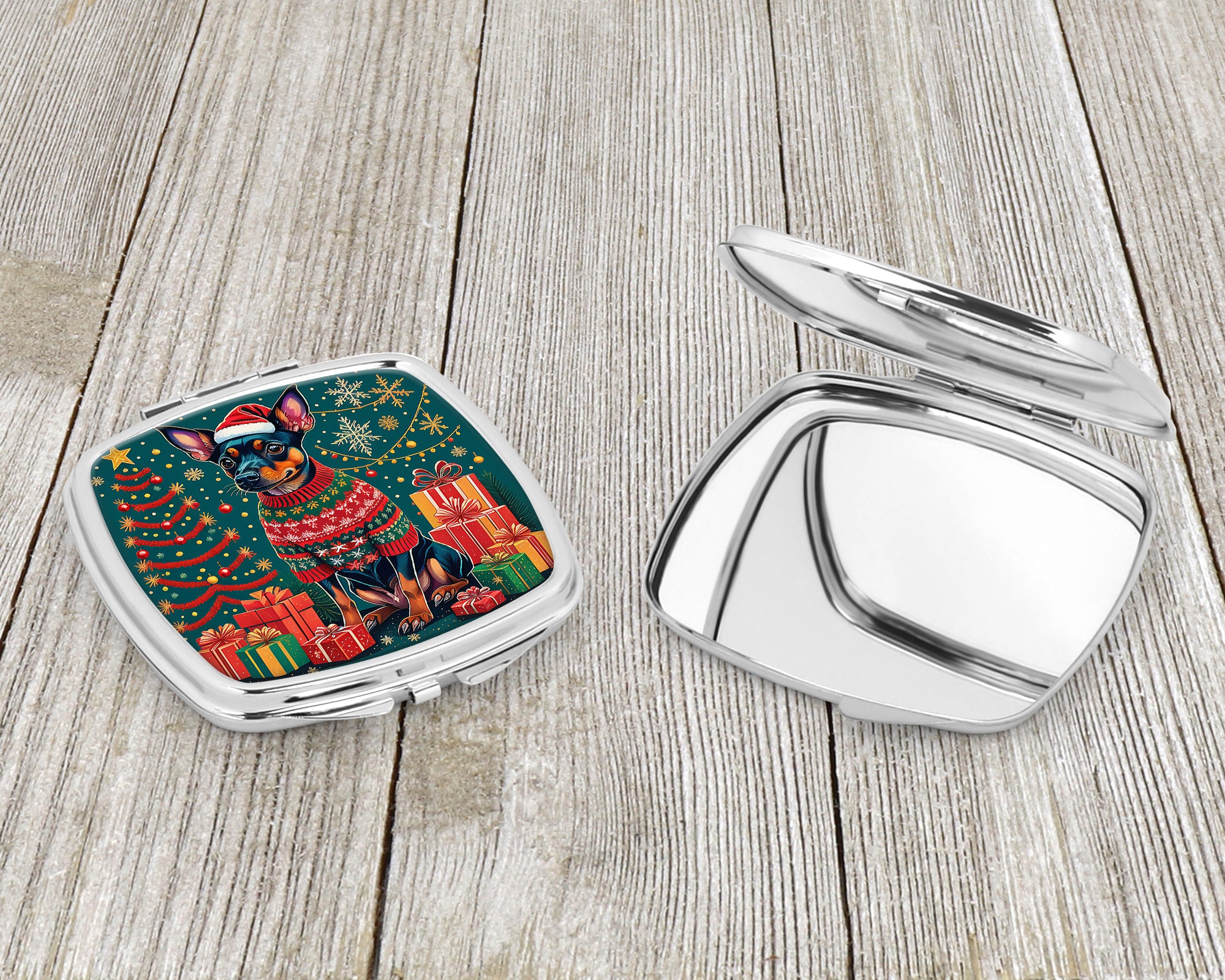 Miniature Pinscher Christmas Compact Mirror