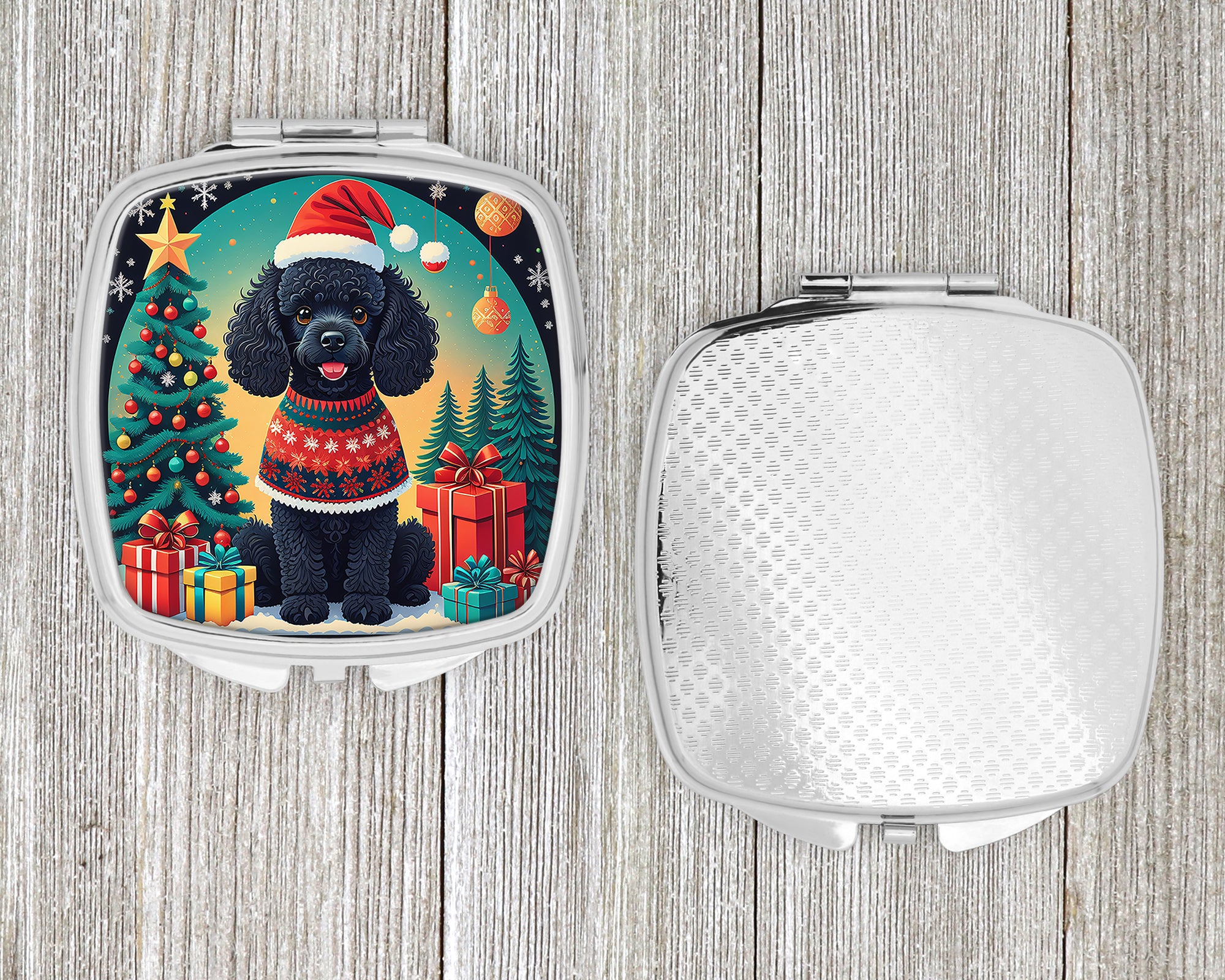 Black Toy Poodle Christmas Compact Mirror